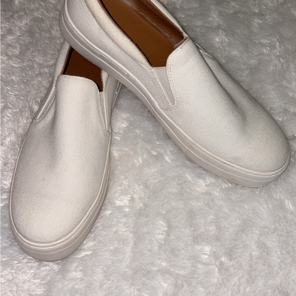 White Slip-On Canvas Sneakers